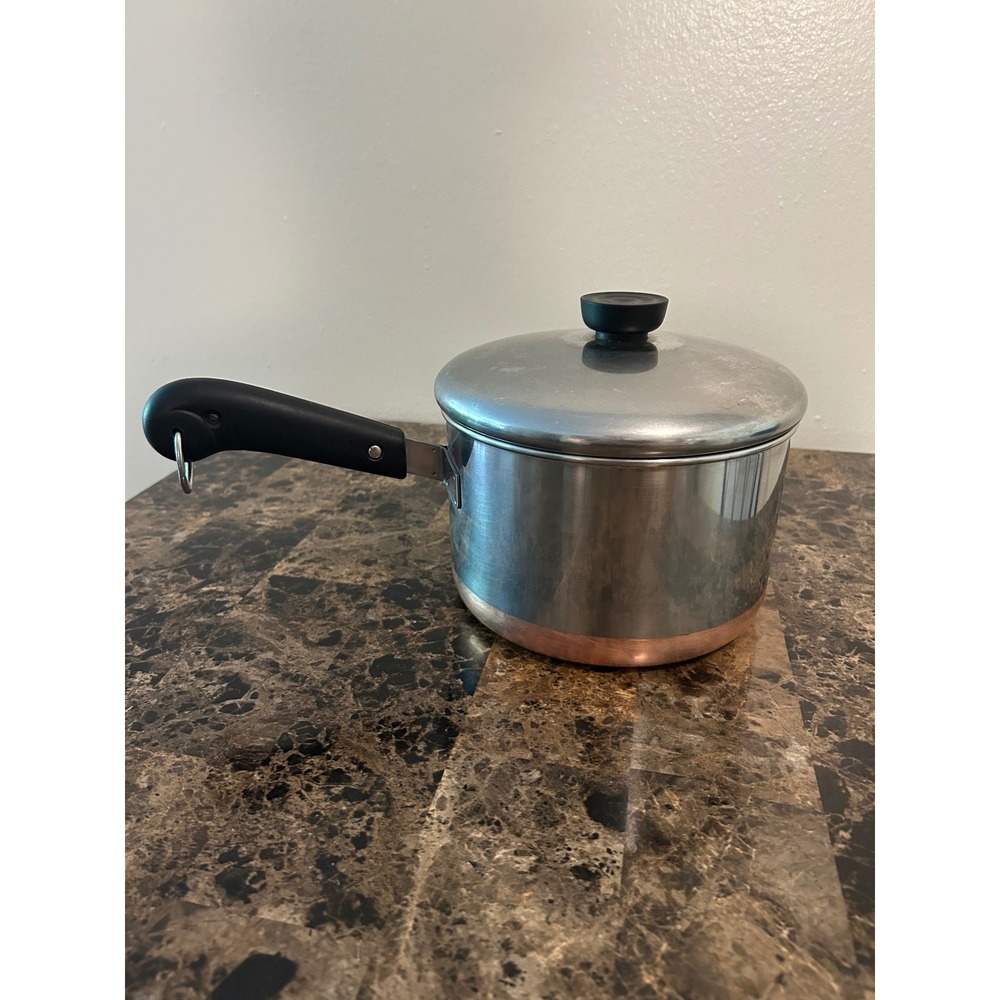 Vintage Revere Ware 2.5 Qt Saucepan Copper Bottom Stainless Steel Pot with Lid